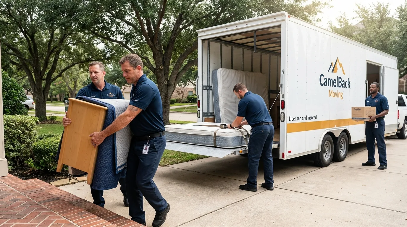 Crew loading residential truck for cross-state move from Patten, ME