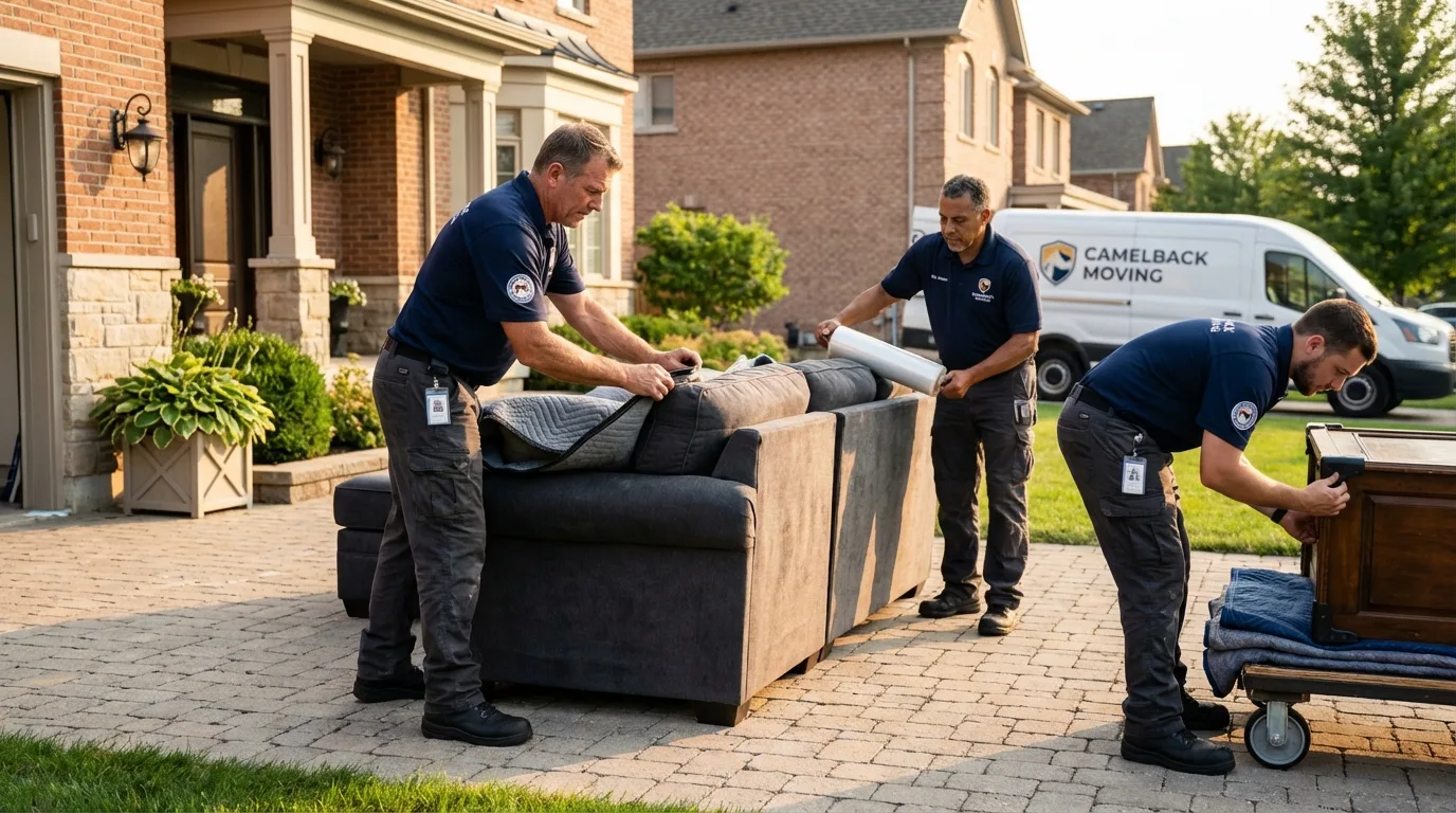 Large estate moving crew wrapping furniture in Patten, ME